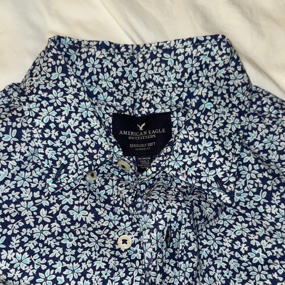American Eagle Outfitters Navy Floral Button Down Shirt - Picture 2 of 2